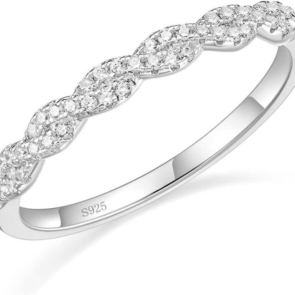925 Sterling Silver Wedding Band for Women Cubic Zirconia Twisted Rope Half Eter